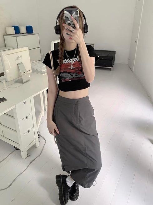 Mo.Studio Mid Length Multi-Pocket Cargo Skirts